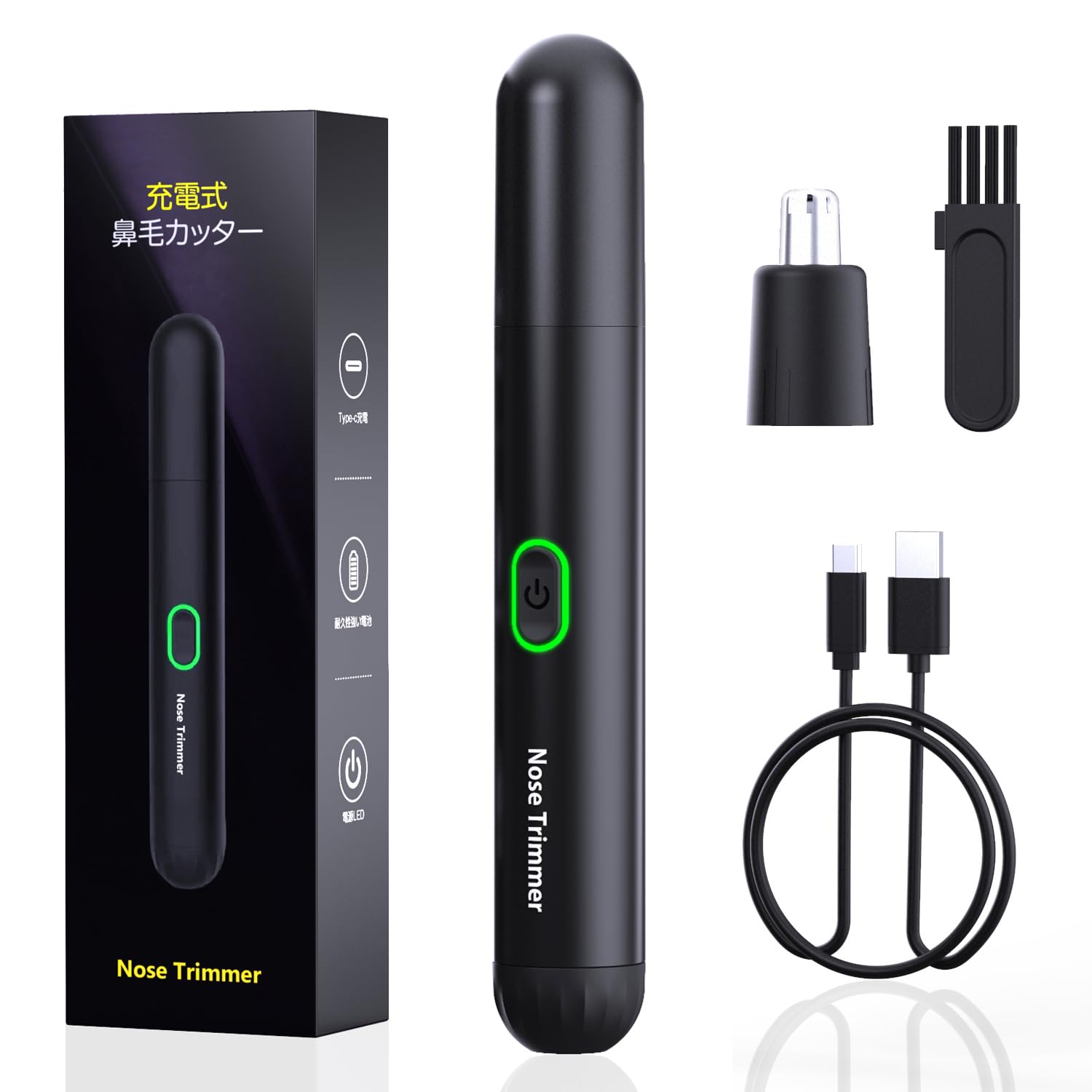 

Триммер для волос в носу со сменными лезвиями, перезаряжаемый, с низким уровнем шума, идеальный подарок для лучшего друга, моющийся, Type-C, стильный, портативный, унисекс, чёрный