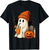 Funny Cute Ghost Black Cats Pumpkin Drink Halloween T-Shirt