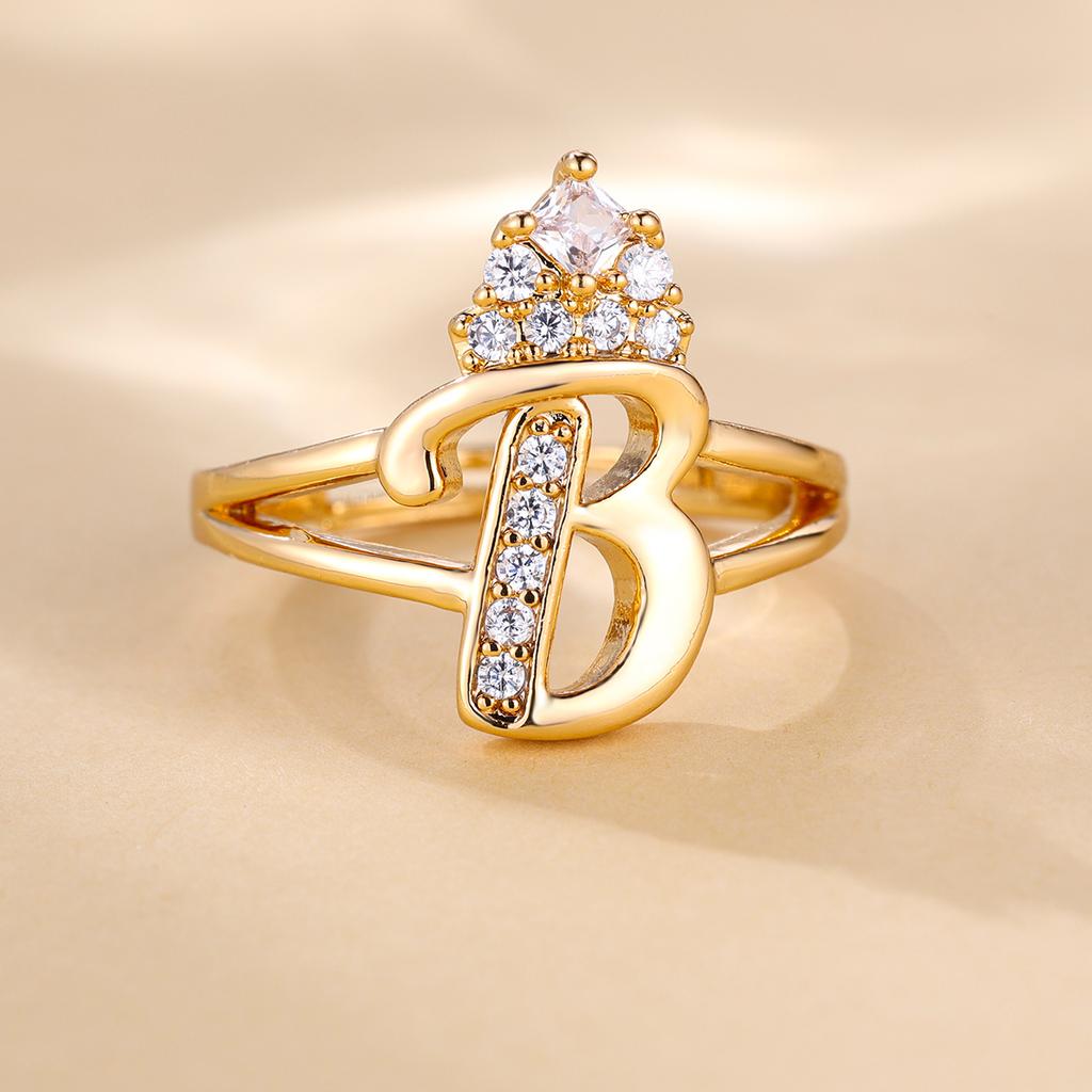 Bague de princesse en Zircon, couleur dorée, 26 lettres anglaises, anneau d'ouverture réglable, bijoux de mariage, cadeau de saint valentin, 1 pièce
