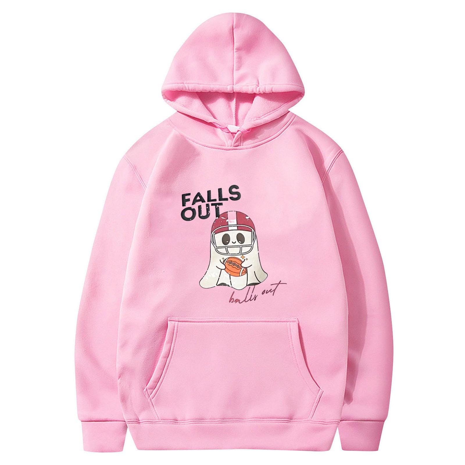 Женская однотонная толстовка с капюшоном с длинным рукавом и принтом на Хэллоуин S — фото 8