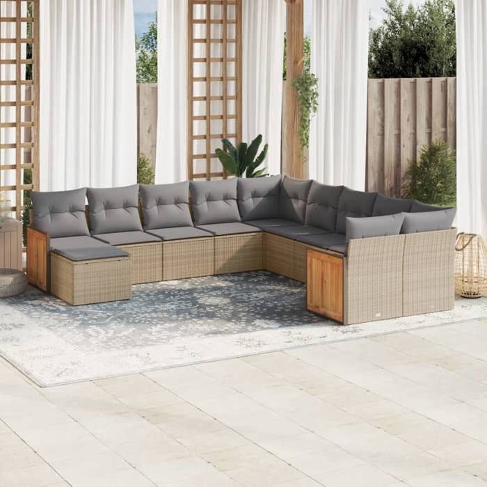 VidaXL Garden Lounge Set with Cushions 11 Pcs, Patio Sofas, Patio Furniture Set, Outdoor Furniture, Beige 3228250