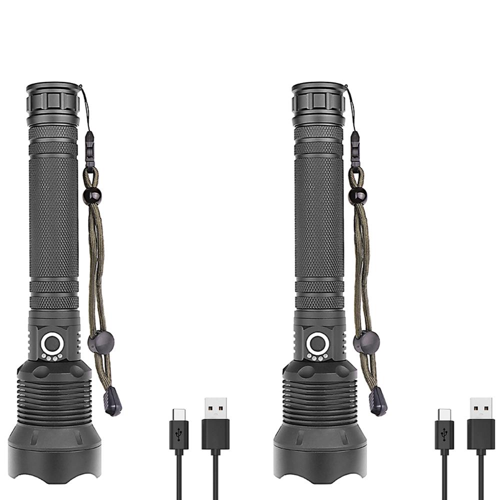 USB Powerful XHP70 Flashlight Torch Super Bright Rechargeable Zoom LED Tactical Torch 18650 or 26650 Battery Camp Lamp