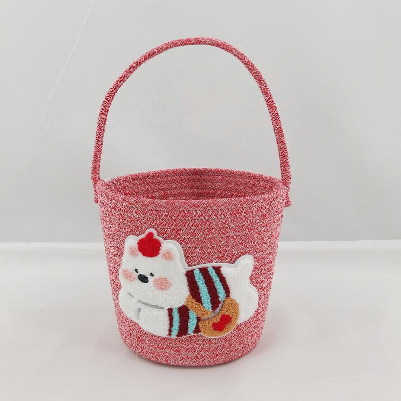 1pcs Cartoon Woven Storage Basket Home Sundries Cotton Rope Weaving Organizer Cute Animal Pattern Woven Storage Basket красный