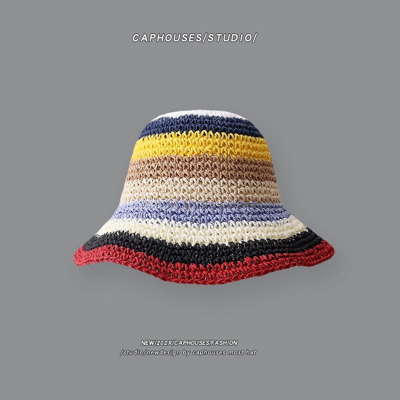 

Літній красивий райдужний кольоровий порожнистий дихаючий солом яний плетений капелюх Fishman для дівчини, капелюх-відро, захист від сонця, сонцезахисний козирок, капелюх, подорожі AdjustabL