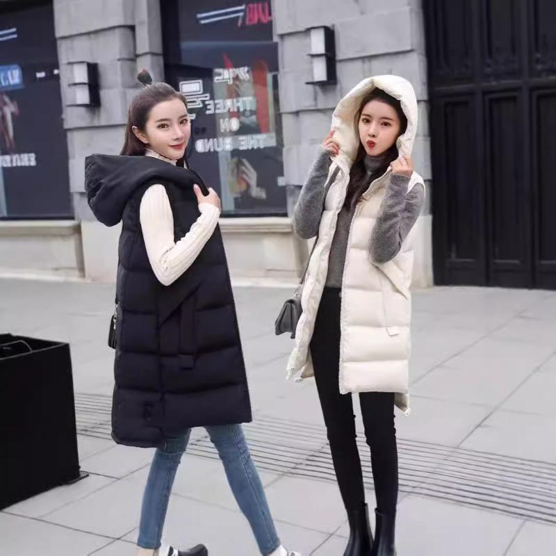 Medium and long down cotton vest women's autumn and winter new loose outer vest cotton jacket