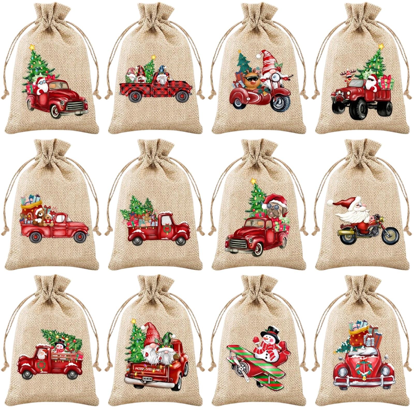 

12 Pc Party Gift Bags, Linen Packaging Bags, Christmas Bundle Bags One Size