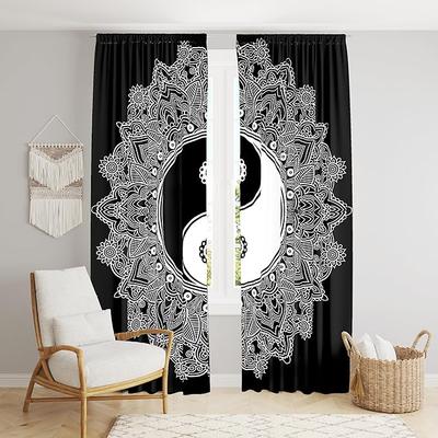 Beautiful Indian Bohemian Psychedelic Hippie Tie Dye Window Curtain Panels for Bedroom, Living, Balcony (B&W Yin Yang)