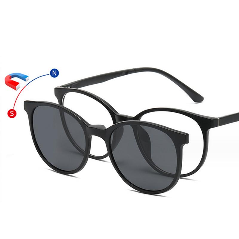 9505 New Retro Set Of Sunglasses Women Round Magnetic Clip Sun Glasses Tr Round Frame Prescriptio -0.5 -1.0 -2 To -6