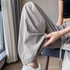 Pantalones de Verano para Mujer de Cintura Alta y Pierna Ancha: Ligero, Texturizado, Casual de Mezcla de Lino Estilo Japonés