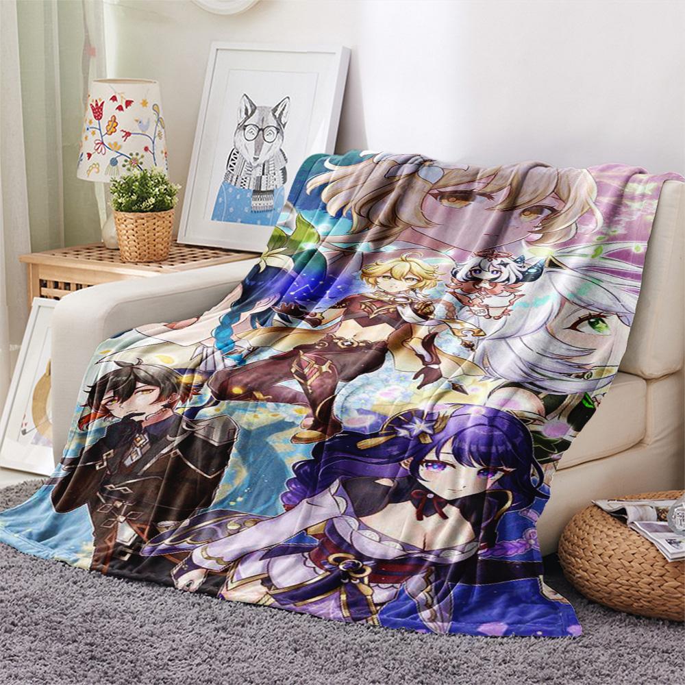 1PC Genshin Impact Print FlAannel Blanket, High Quality Comfortable for All Seasons, Home Decor, Warmth and Comfort