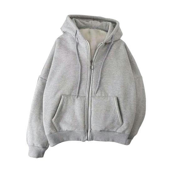 

Осень-зима Мужское пальто на молнии с длинными рукавами, эластичными манжетами, толстый, большого размера, со шнурком, плюшевый, однотонный, свободные карманы, повседневная спортивная толстовка с капюшоном M серый