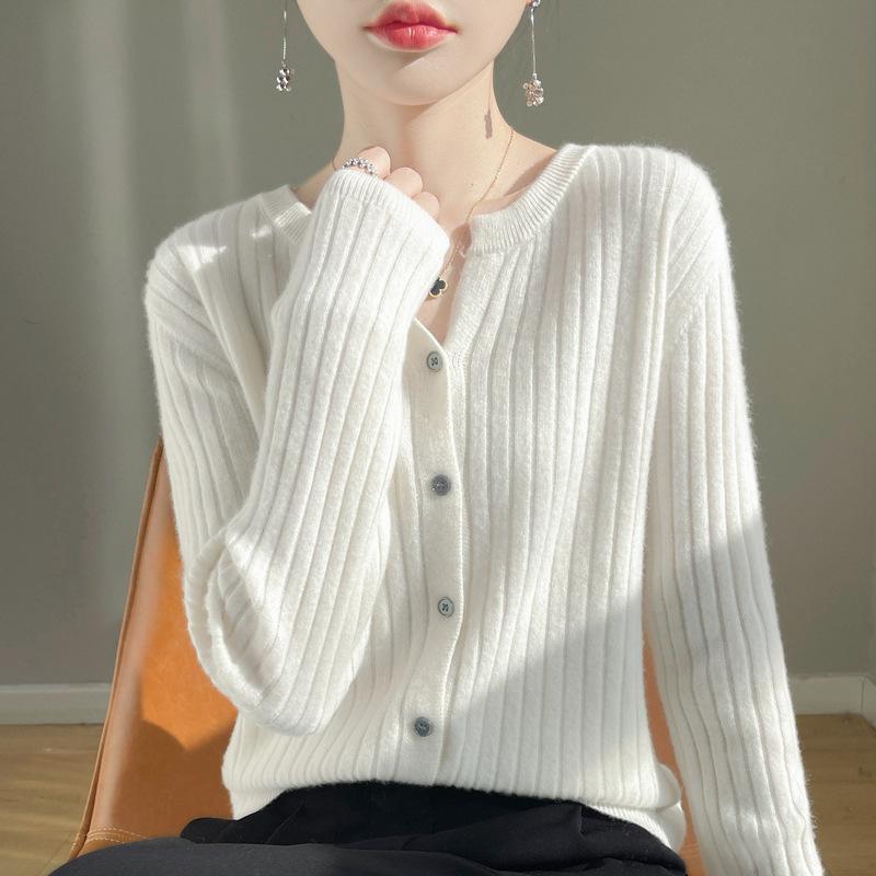 2024 New Temperament Knitted Cardigan Simple Solid Color Loose Sweater Jacket Autumn Cardigan