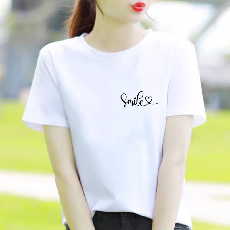 Bottom Shirt Ins Sweet Simple Flowers Round Neck Wear FeUnisex Print Fashion Internet Celebrity Commuter Shortsleeved Tshirt