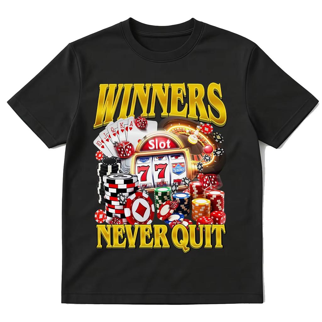 Vítězové se nikdy nevzdávají Vtipné tričko na hazard, Vintage Bootleg Kasino Meme Tričko Hrací Automat Pokerové žetony Retro Vegas Tričko