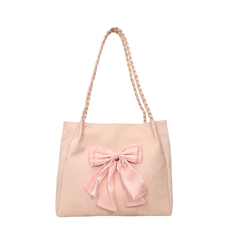 Fashion Cute Chic Pink Bowknot Tote Bag Female Soft PU Leather Ladies Large Handbag Korean Commuter Shoulder Bags Novelty Purse