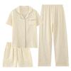 Pure cotton pajamas women's short-sleeved trousers shorts thin cotton breathable loose crepe loungewear set