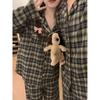 Plaid Couple Pajamas Autumn and Winter  Retro Brushed Pure Cotton One Man One Women Homewear Set Outer Wear