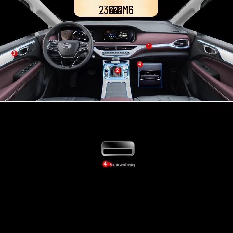 GAC Trumpchi M6 HD Interior Protective Film for Console, Dashboard, and Gear Shift.