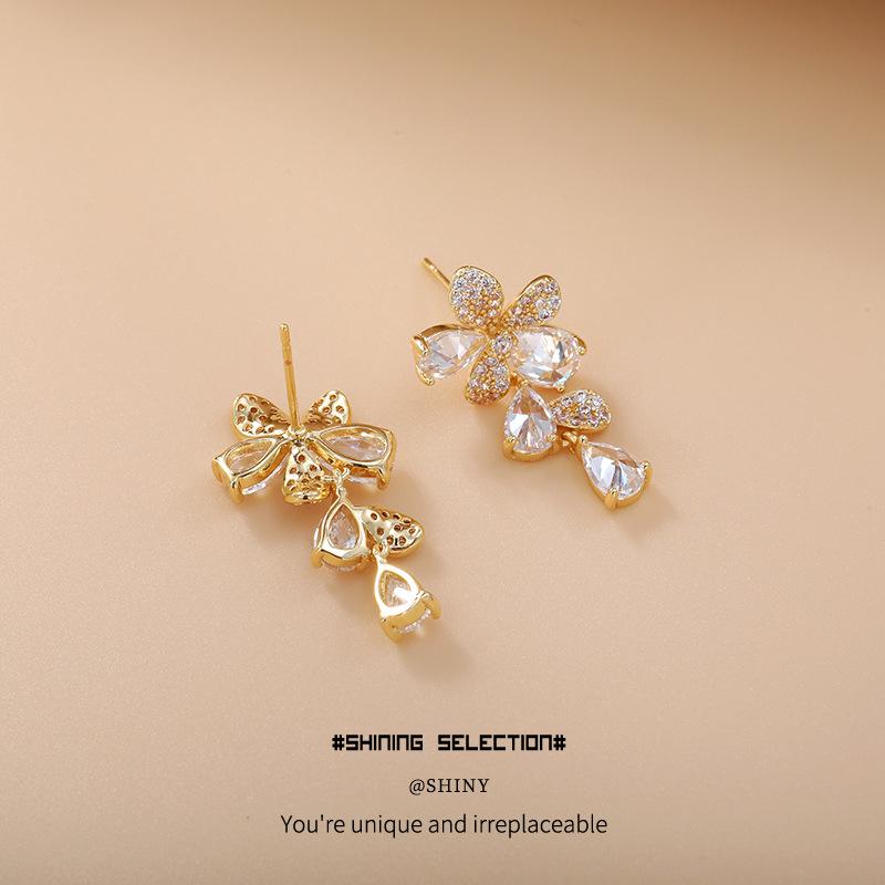 Boucles d'oreilles pendantes élégantes en Zircon AAA avec aiguille en cuivre