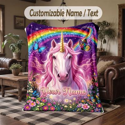 Coperta da divano a tema unicorno con nome personalizzato, coperta morbida e accogliente per casa, divano, letto