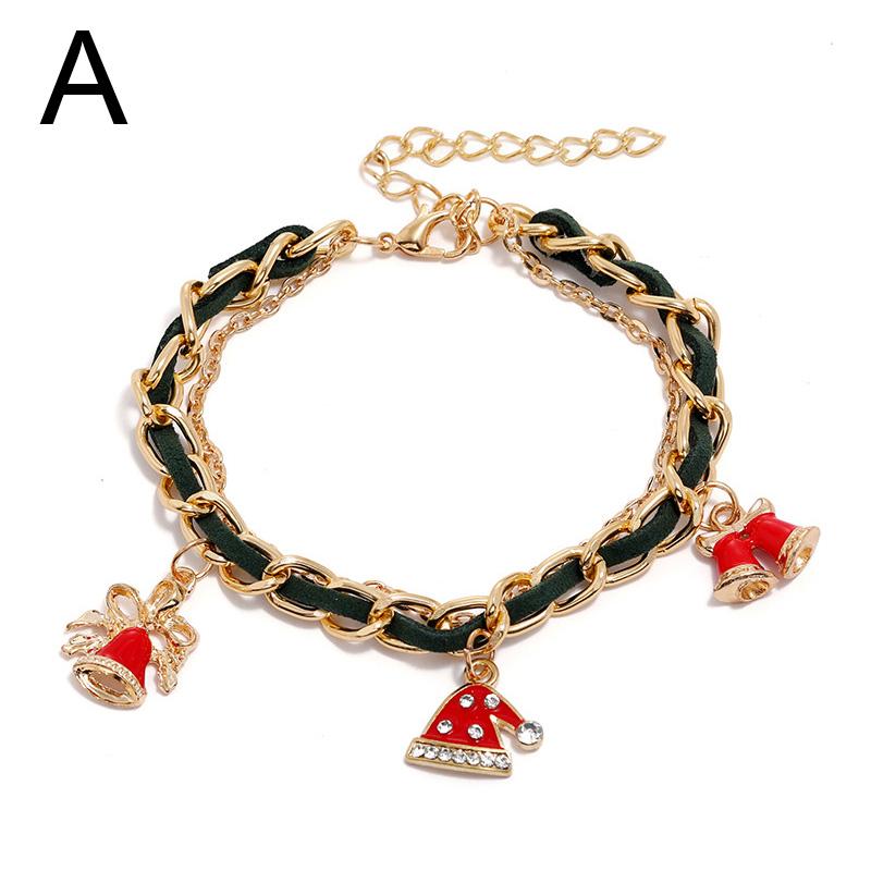 Christmas Reindeer Bracelet Santa Claus Bells Hat Gloves Xmas Tree Pendants Jewelry