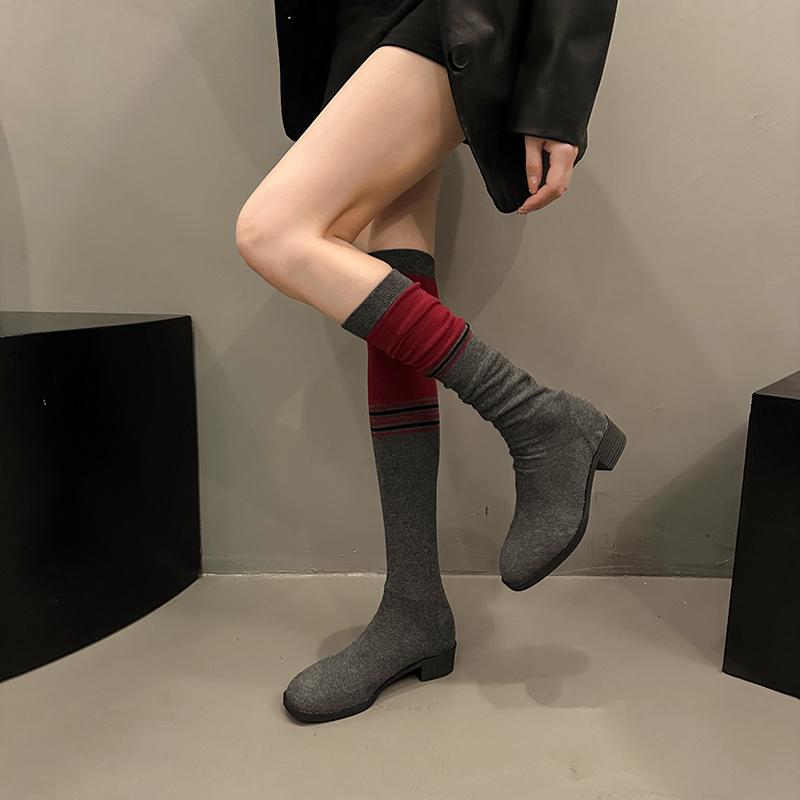 Fashion Thigh High Women Boots Over The Knee High Elastic Stretch Color Block Shoes Sock Long Zapatillas Mujer