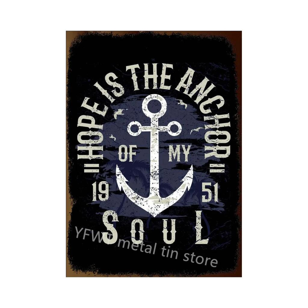 1pc Anchor Navigation Tin Sign Metal Signs Vintage Nautical Dream Art for Beach Beach House Seaside Man Cave Wall Decoration
