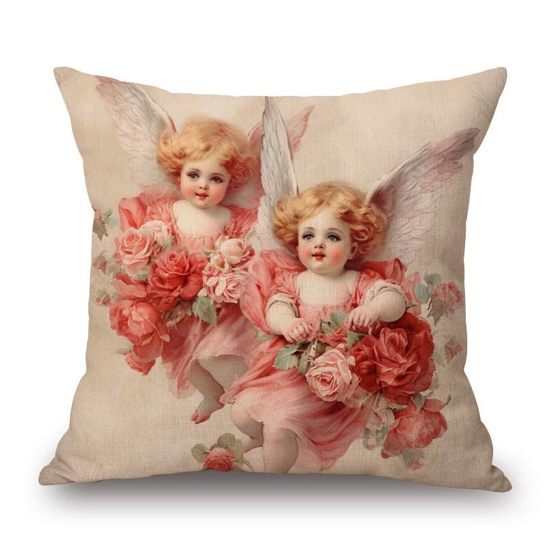 Victorian Angel Baby Cushion Cover European Vintage Baby With Flowers Love Pillow Case