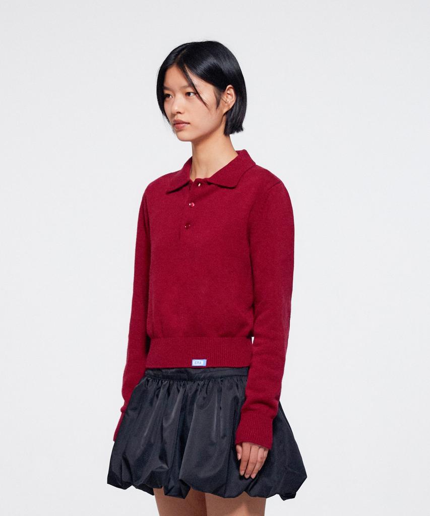 ERA Women Wool Blend Polo Sweater - Deep Burgundy