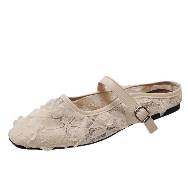 Retro Ballerina mit flachem Boden und weicher Sohle 2025 neue chinesische Hausschuhe Damen sanfter Wind Doudou-Schuhe Fee neu Mesh-Wind
