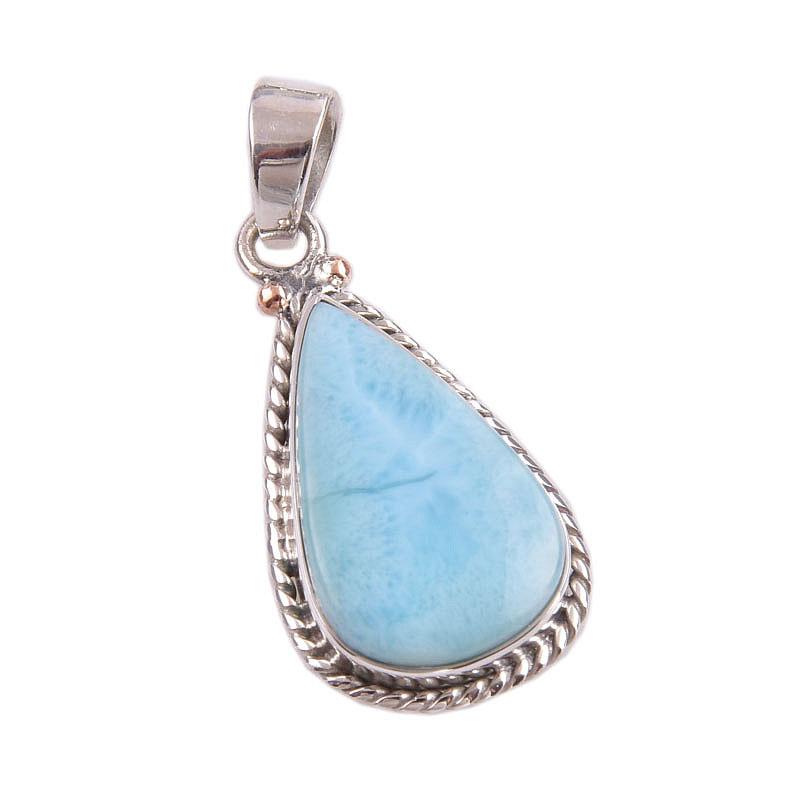 Pietră prețioasă Larimar Natural Republic Pandantiv Handmade din Argint Masiv 925 1,50" W3E88