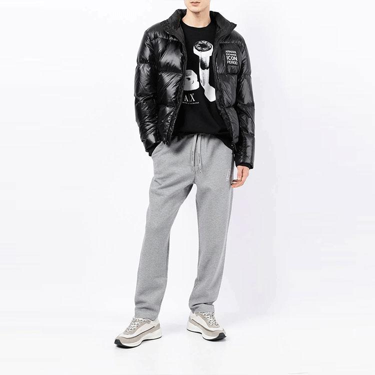 Armani Exchange Solid Color Logo Patch Zip Up Warm Stand Collar Down Jacket Men Outerwear Black 8NZBP2-ZNYNZ-1200