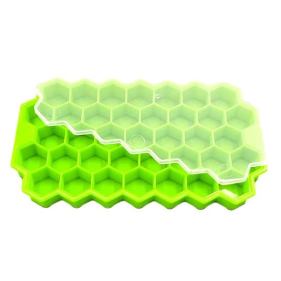 Silicone Ice Cube Mold 37-Cavity Honeycomb Ice Cube Tray with Lid Large зелёный