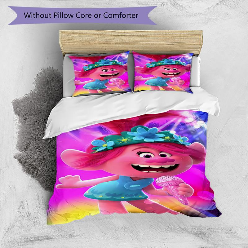 3pcs Trolls Design Cover Set - HD Printed Bedding with 1 Cover and 2 Pillowcases - Perfect for Home and Dorm Decor