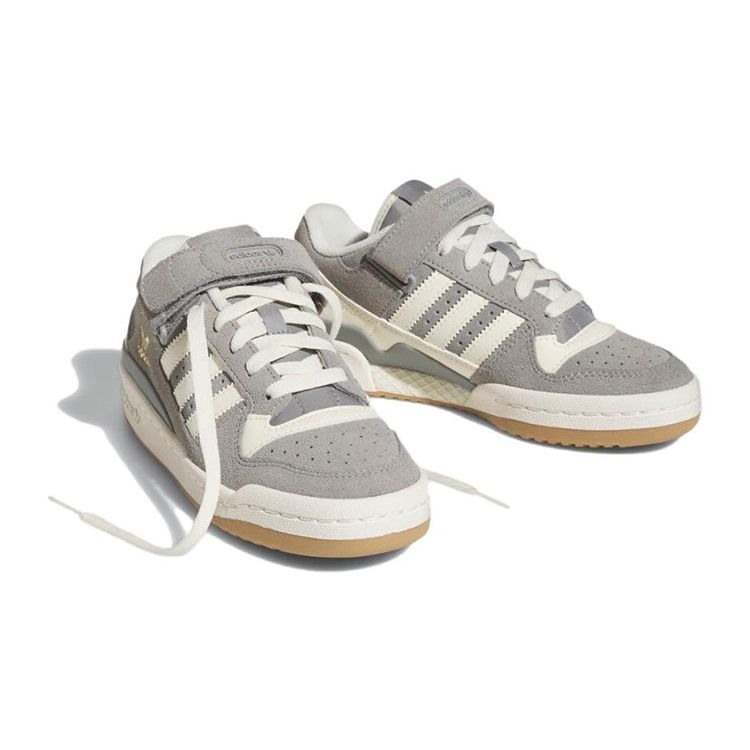 Adidas Originals Forum J Leather Suede Trendy Casual Durable Low-Top Skate Shoes Kids Sneakers Gray White HQ7159