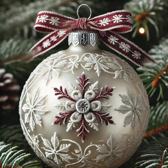 Elegant 2D Fairy Tale Planet Christmas Ornament with Snow Globe and Reindeer Motif