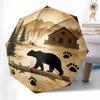 Woodland Retreat: Cabin & Bear Silhouette Decorative PlateUmbrella, Portable 3-Fold Compact Umbrella for Men & Women Gift