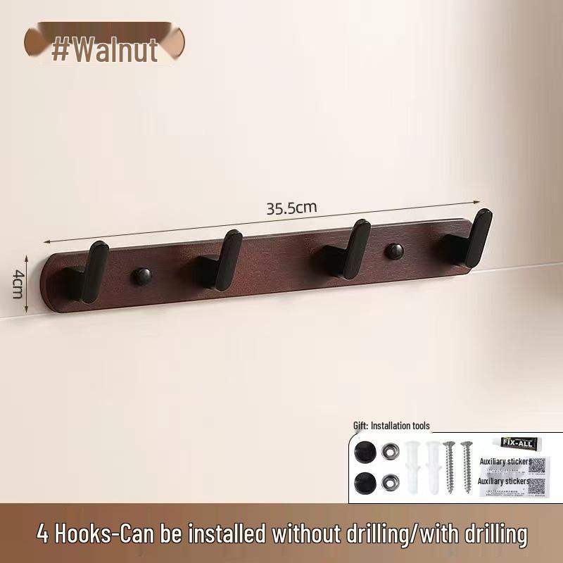 Walnut No-Drill Wall-Mounted Hook – Solid Wood Multi-Purpose Hook for Bedroom, Kitchen, Bathroom, and More.