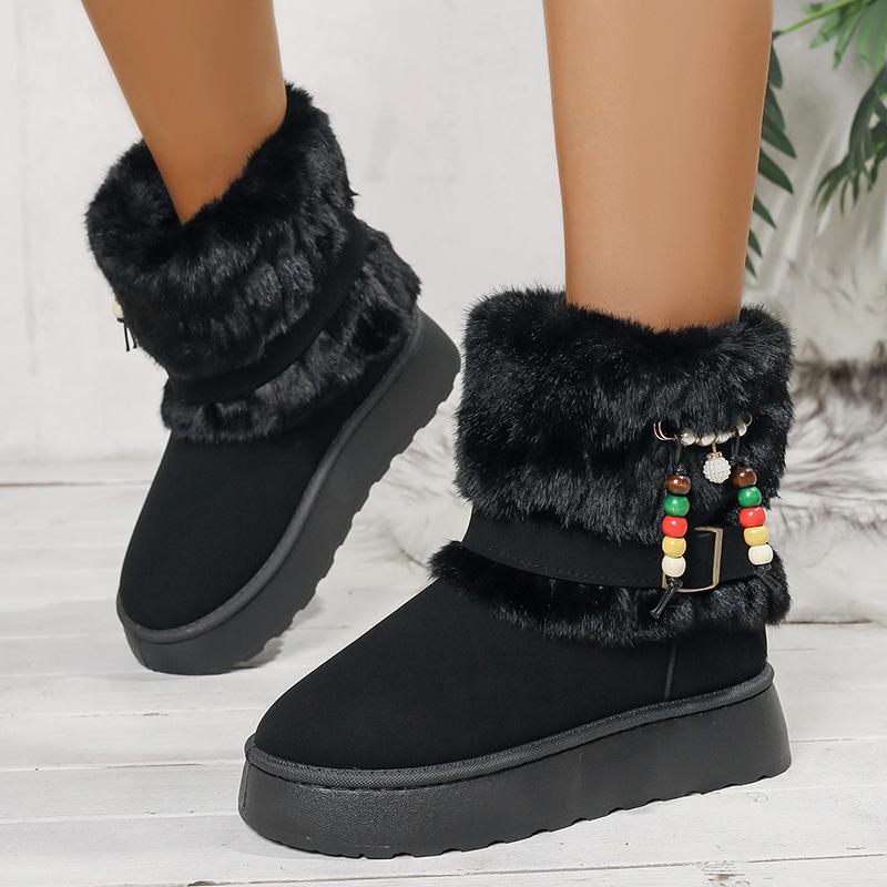 

Fashion Retro Fluffy Furry Platform Snow Boots Women Winter Warm Fleece Lined Slip On Ankle Boots Woman Thick Bottom Cotton Padded Shoes 36 чёрный