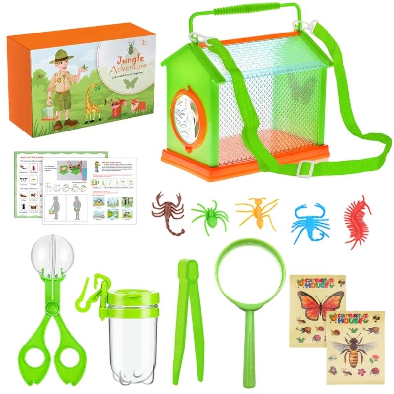 Explorers Set For Kids Aged 4 And Up Insect Observation Box Magnifier Insect Catcher Butterfly Net Educational Toy зелёный