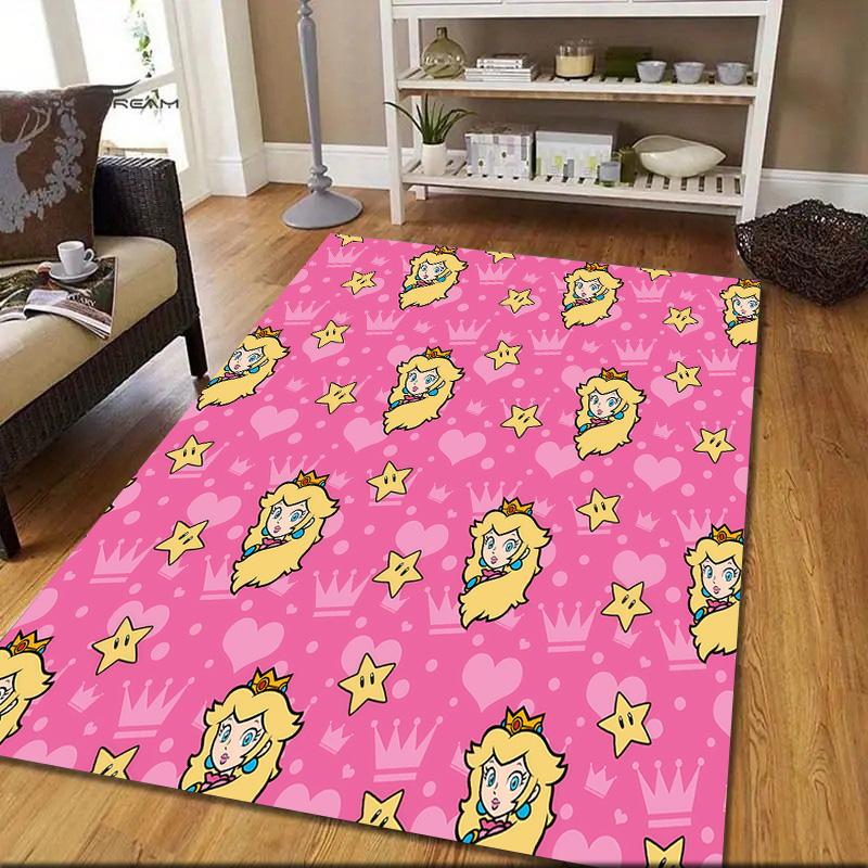 Princess Peach Flannel Pattern Square Carpet,Area Rug,Carpet Rug for Living Room Bedroom Sofa Playroom Decor,Non-slip Floor Mat