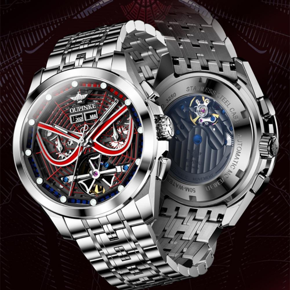 OUPINKE Herrenuhr Multifunktionale mechanische Uhr Hollow Spider Armor Herrenuhr High-End-Uhr