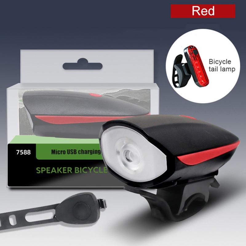 Bicycle Light with Horn USB Rechargeable LED Waterproof MTB Bike Dark Night Outdoor Riding Headlight and Rear Bike Light Set