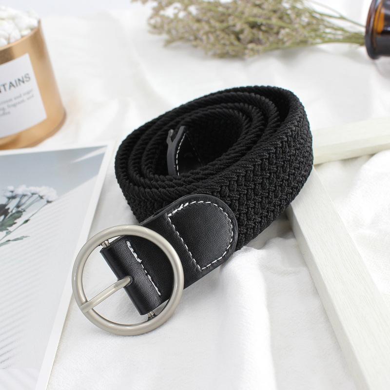 Ladies Square Buckle Round Buckle Belt Elastic Rubber Band Elastic Belt Non-Porous Student
