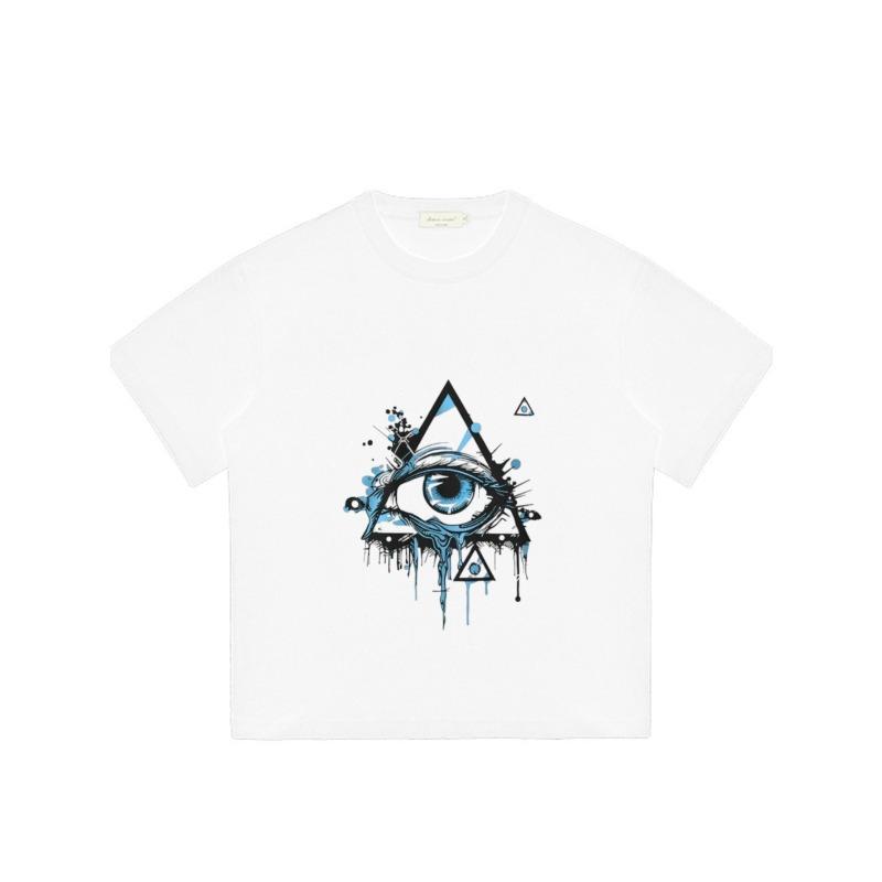 White T Shirt Men Streetwear All Seeing Eye Graphic Print Casual Loose Fit Top for Everyday Wear and Fashion Statements