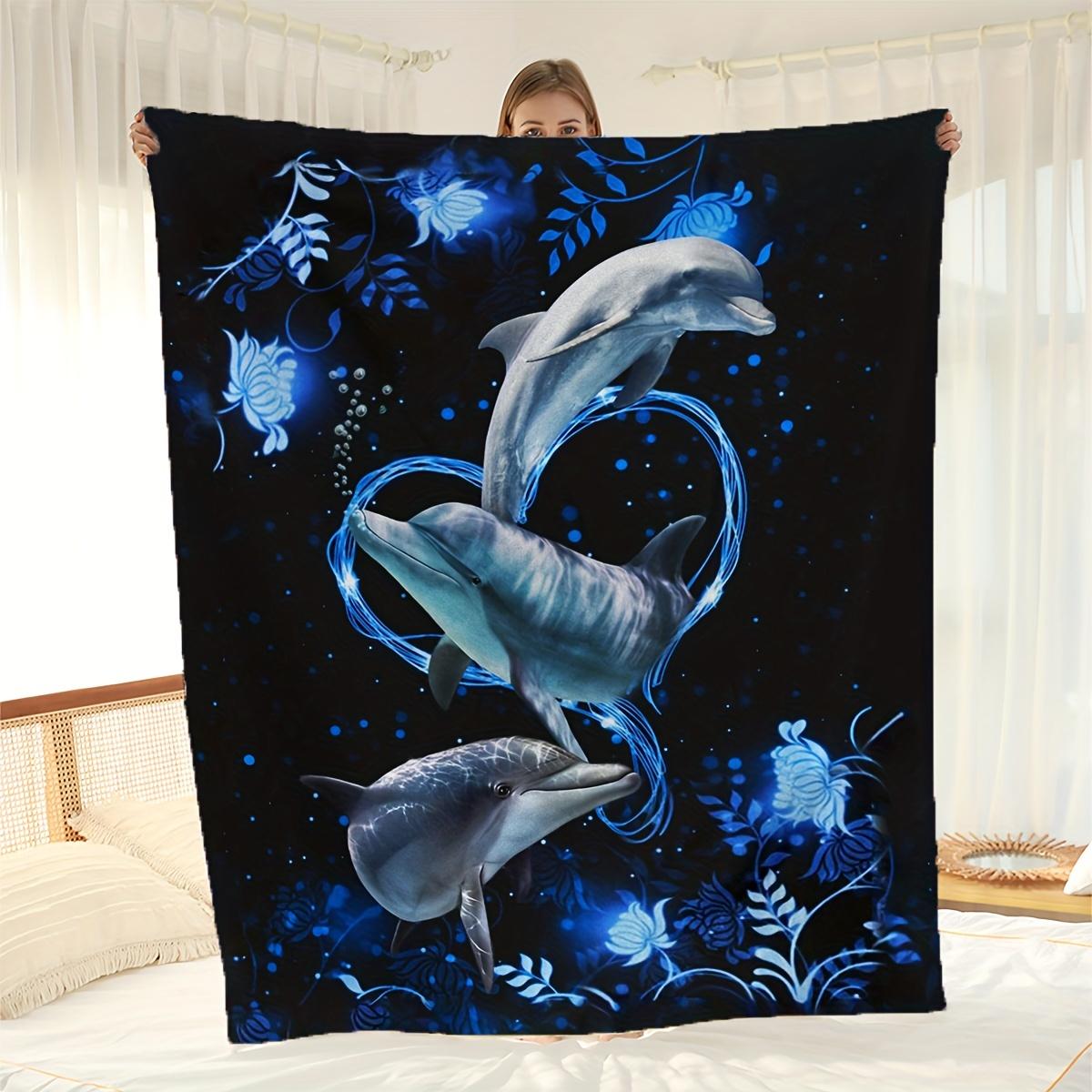 [Cozy Flannel Throw Blanket] Soft & Warm Cozy Deep Sea Dolphin Flannel Throw Blanket - Versatile for Couch, Bed, Office, and Tra 75X95CM