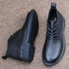First layer cowhide leather high-top leather shoes men's autumn breathable winter velvet men's shoes lace-up Martin boots