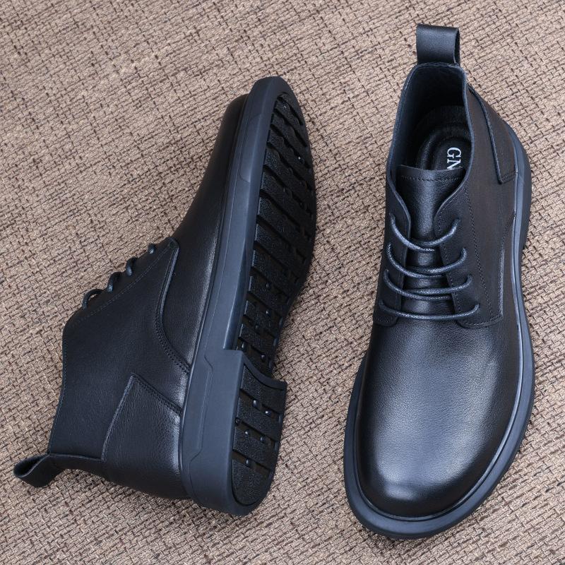 First layer cowhide leather high-top leather shoes men's autumn breathable winter velvet men's shoes lace-up Martin boots