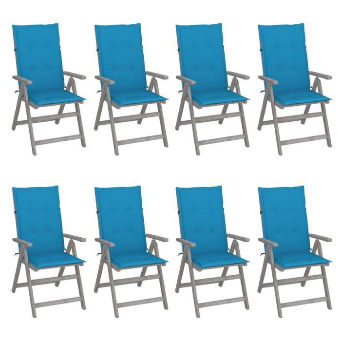 Exclusive House - Garden Reclining Chairs and Cushions Set of 8 Acacia Grey