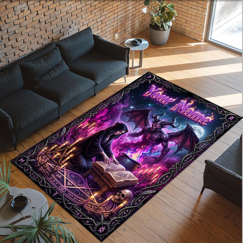 Witchcraft Theme Crystal Velvet Rug Personalized Custom Name Text Soft Floor Mat Home Decor
